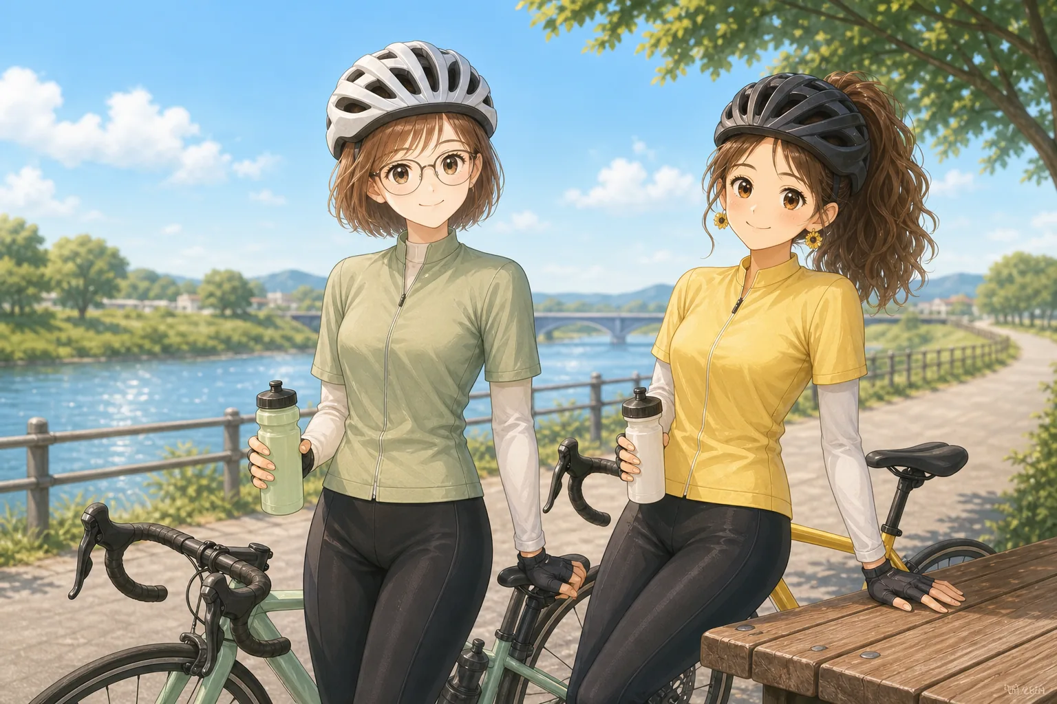 小野寺琴葉先生、夏川ひよりが川沿いをサイクリングを楽しむ様子